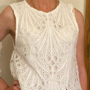 Anthropologie Small Blue Tassel Eyelet Tank